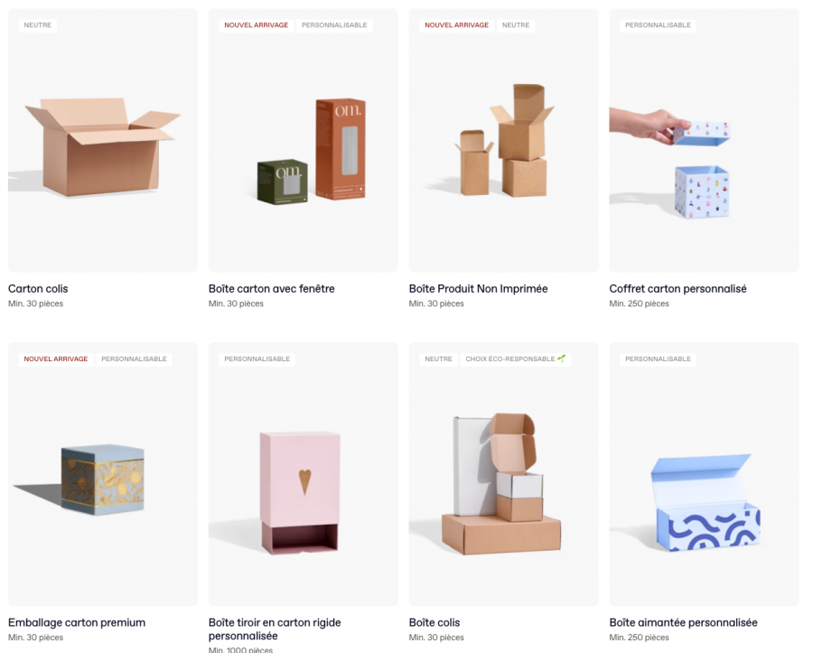 Packaging pour vendre ses créations : capture écran du site Packhelp